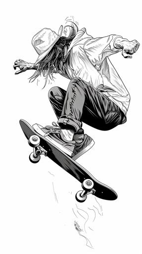 Tomorrow will surely come. Tomorrow will surely come, and it will be a fun tomorrow. Ride your skateboard today and fly with hope, black and white, simple black line art, white background --v 6.0 --ar 9:16