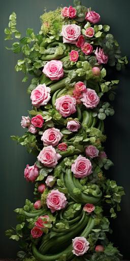 Topiary:: the wall made of pink roses, in the style of dark pink, organic material, 32k uhd, dark pink and light green, manapunk, brightly colored, concore --ar 1:2