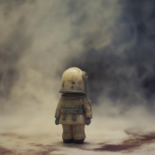 Toy astronaut, smoke, bokeh, double exposure, rustic color, cyanotype, --no people --style hJCMxbsrcmd1DPxI