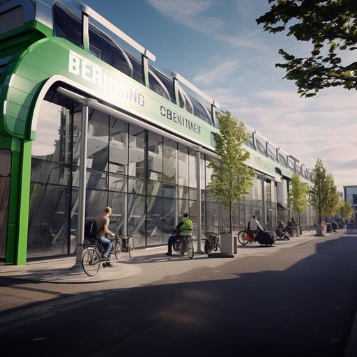 Transformez cette image de magasin en une vision futuriste intégrant des solutions de mobilité douce. Créez une scène réaliste où le magasin est entouré de pistes cyclables modernes, de voies pour trottinettes électriques et de stations de partage de vélos en libre-service. Assurez-vous que la transformation reflète fidèlement les détails de l'image originale tout en intégrant harmonieusement ces éléments futuristes pour un résultat saisissant et convaincant. Le nom de l’enseigner doit-être « Leroy Merlin ».