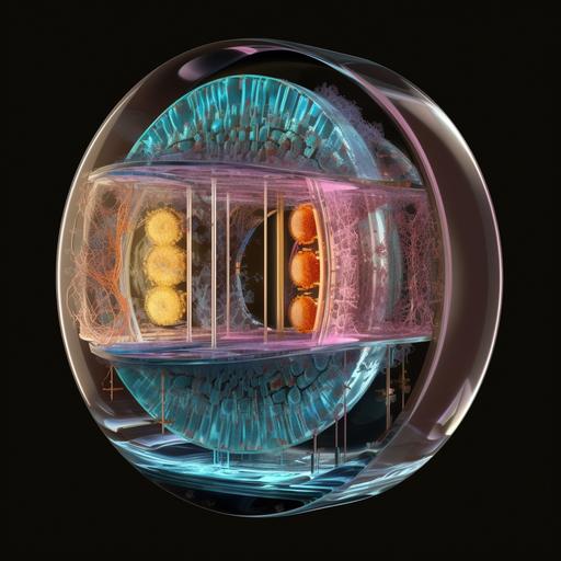 Translucent hologram of a cross section of a human cell, hyper detailed --v 5
