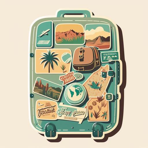 Travel Bug: Die cut sticker of a retro suitcase with travel stickers