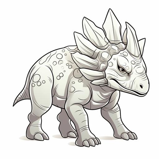 Triceratops, full body image, no horns down it's back. short horn on snout, black and white, outline only no shading, clip art, coloring book style