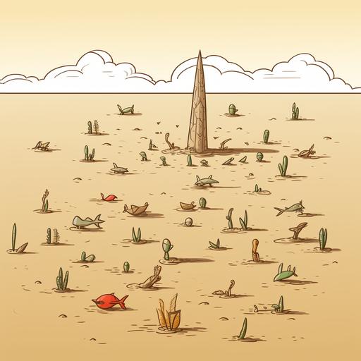 Triskaidekaphobia explained by a stick figure cartoon of 13 fish in a desert