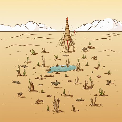 Triskaidekaphobia explained by a stick figure cartoon of 13 fish in a desert