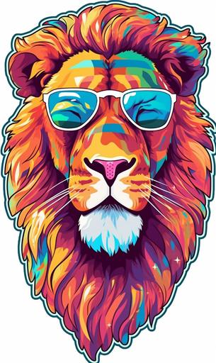 Vector art of a lion in sunglasses illustration stickers, vivid colors, colorful, pastel cute colors, white background, --v 5.1 --ar 3:5 --s 999 --q 5
