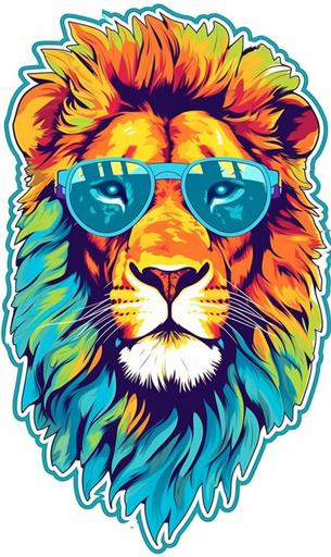 Vector art of a lion in sunglasses illustration stickers, vivid colors, colorful, pastel cute colors, white background, --v 5.1 --ar 3:5 --s 999 --q 5