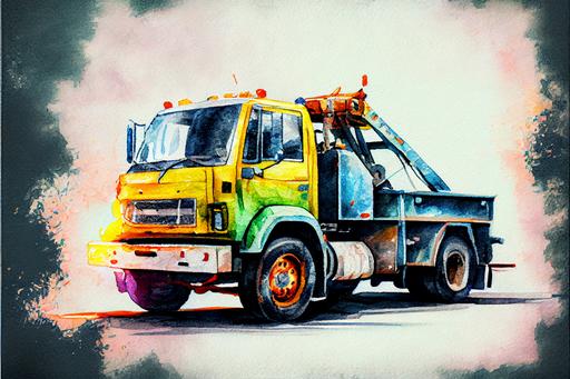 watercolor toy tow truck, high-definition drawing, detailed drawing, high contrast, the right proportions, 8k, --ar 3:2 --v 4 --upbeta