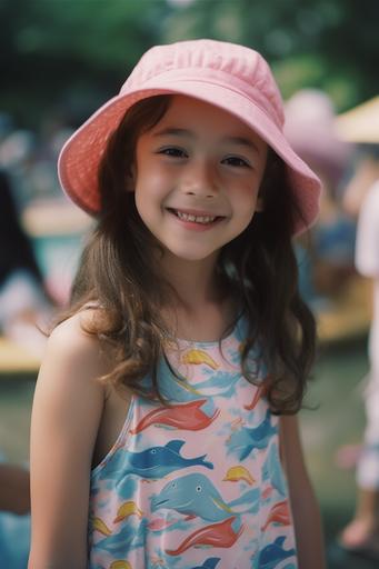 Two shots of dolphin and smiling girl, half Japanese, half Jewish, summer dress, 8k, sony alfa7r 50mm f1.2 --ar 2:3 --q 2 --s 750 --v 5