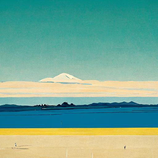 Two women playing tennis by the sea in carlifornia,Palms,Sunny , blue skyes, Posterdesign,hiroshi nagai style,Minimalism