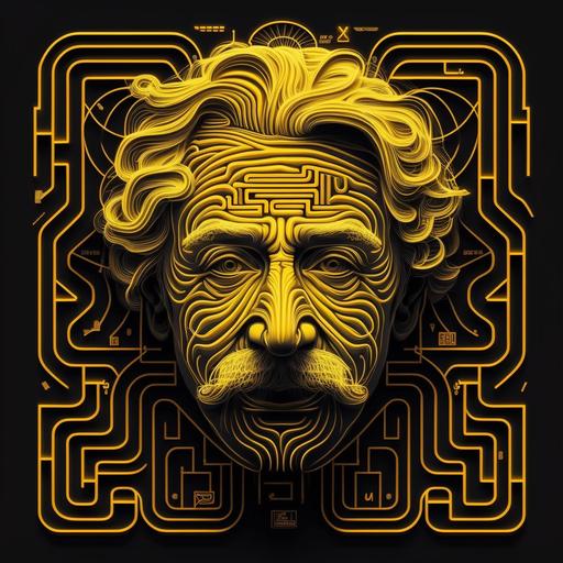 UI , UX , Albert Einstein , Logo, Line Art, Futuristic , yellow, ME Alphabet