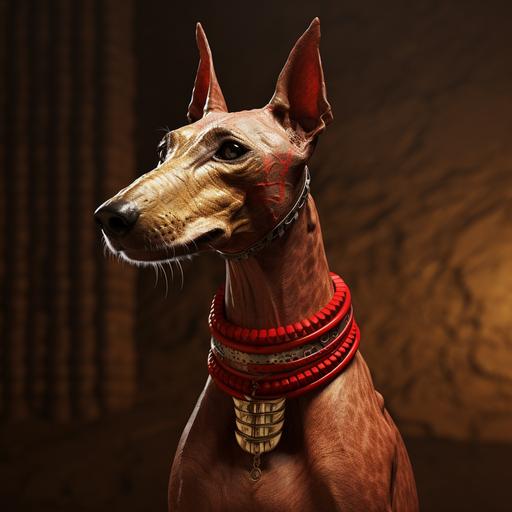 Ultrarealistic. 8K portrait. Lifelike. The color red held significant meaning for Set the Egyptian God representing his connection to chaos and the scorching desert heat. The 