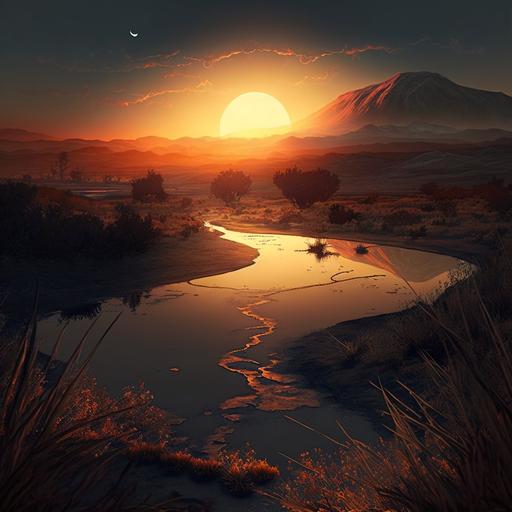 Un amanecer radiante sobre un paisaje tranquilo, simbolizando un nuevo comienzo.