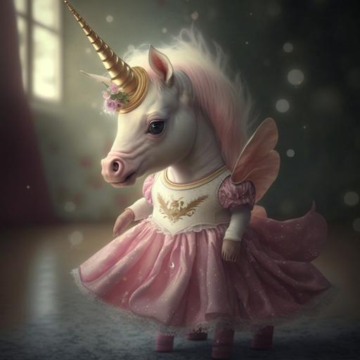 Un unicornio bebé vestido de princesa