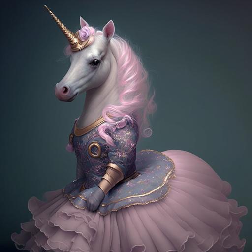 Un unicornio bebé vestido de princesa