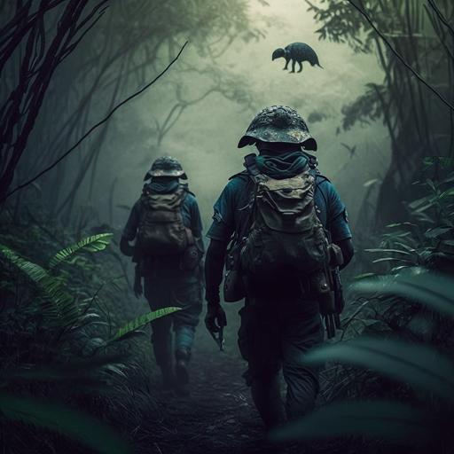 Una imagen de los cazadores furtivos llegando a la selva con su equipo de caza