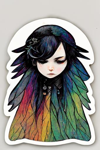 Unseelie Crow AineOmniOS Silver Rainbow Haired emo girl Sticker --ar 2:3