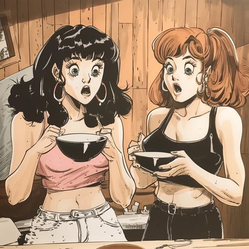 SoCal Valley girls. Like OMG. Grody. Gag me with a spoon. Cartoon. Realistic hands. 1980’s --v 6.0