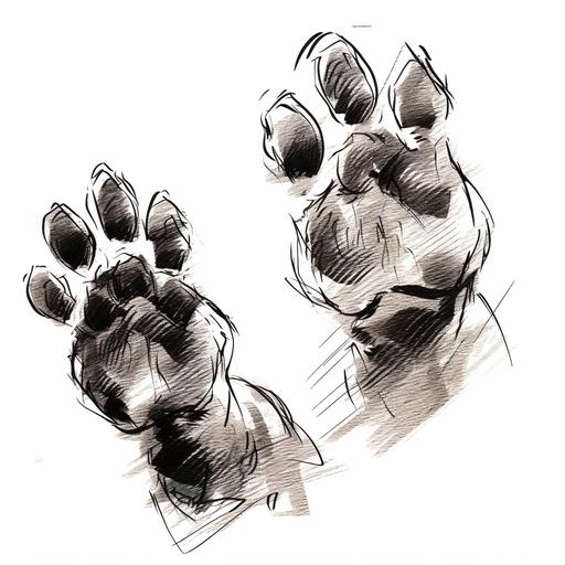 male wolf paw prints, sketch style