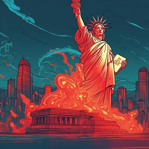 Use illustration, extremely bold outline of a red chinese dragon destroying the statue of liberty in a futuristic New York City. Utilize vivid color, Yoneyama Mai, acrylic painting, pixiv, 8k, best quality, ultra detailed –ar 9:16 Accent Lighting, Global Illumination, Screen Space Global Illumination, Ray Tracing Global Illumination, Optics, Scattering, Glowing, Shadows, Rough, Shimmering, Ray Tracing Reflections, Lumen Reflections, Screen Space Reflections, Diffraction Grading, Chromatic Aberration, GB Displacement, Scan Lines, Ray Traced, Ray Tracing Ambient Occlusion, Anti Aliasing, FKAA, TXAA, RTX, SSAO, Shaders, OpenGL-Shaders, GLSL-Shaders, Post Processing, Post-Production, Cell Shading, Tone Mapping, CGI, VFX, SFX, insanely detailed and intricate, hyper maximalist, elegant, super detailed, photography, sharpen, 32k --v 5 --q 2 --s 750