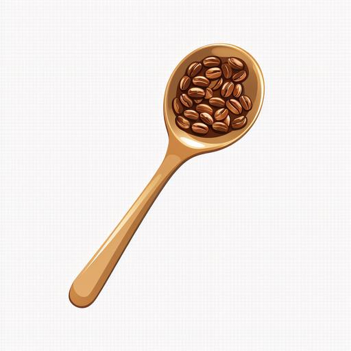 Use this image to recreate a tablespoon of coffee beans in a gold spoon. simple, vector --no shading detail --no text fonts letters watermark words typography slogans signature