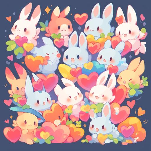 Valentine Day bunny pattern, color ful, --niji 5 --stylize 1000