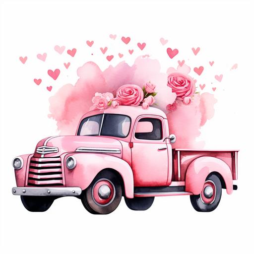 Valentine Old Pink Farm Truck Hearts Farm Truck Sublimation Cute Pink Farm Truck Illustration highqulity