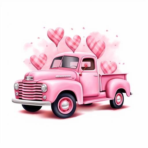 Valentine Old Pink Farm Truck Hearts Farm Truck Sublimation Cute Pink Farm Truck Illustration highqulity