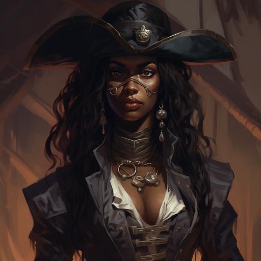 Dark skinned female pirate vampire, dnd art style