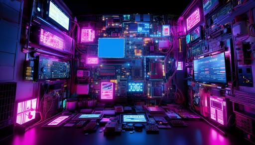 Vaporwave Cyberpunk Circuit Board Neon Signs, hyperrealistic, ultradetailed, lifelike --ar 7:4 --q 2 --upbeta --v 5.2