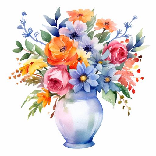 Vase of Flowers Clipart white baground water color