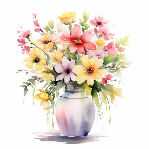 Vase of Flowers Clipart white baground water color