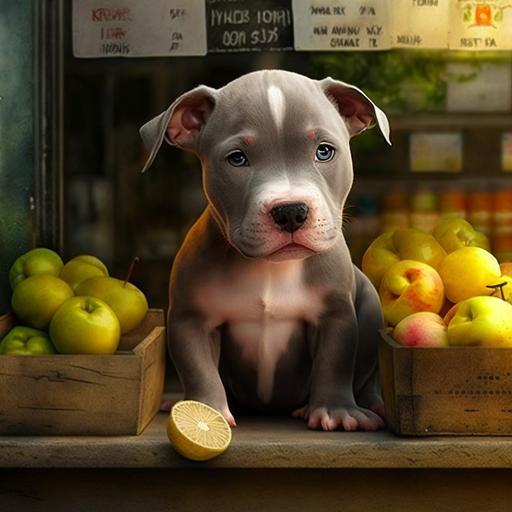 cute baby pitbull gray working fruits store