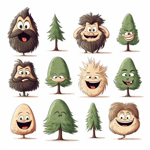 Vector illustrations, pine trees, cartoon faces, children's cartoon logos
