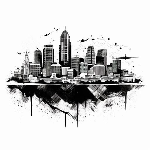 Vector style Image Cincinnati city skyline in black and white