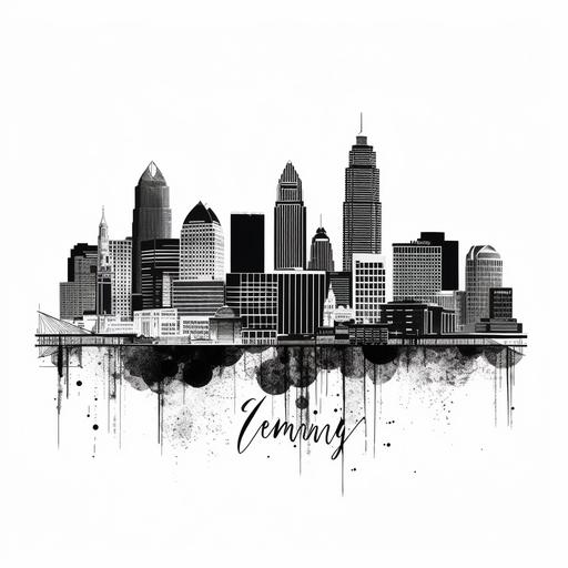 Vector style Image Cincinnati city skyline in black and white
