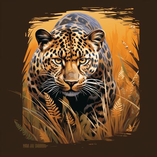 Vector t - shirt leopard walking through tall grass