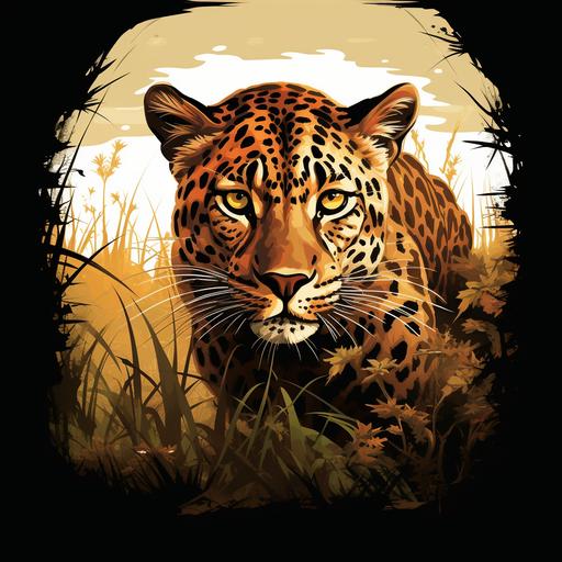 Vector t - shirt leopard walking through tall grass