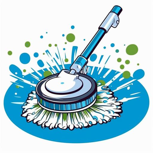 Vector, white carpet electric circle cleaning brush cleans carpet with water drops, soap bubbles, color blue green white, style, Logo for carpet cleaning company