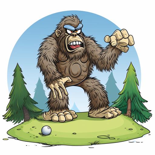 Very angry bigfoot drawing. golf ball laying on his foot cartoon --style raw