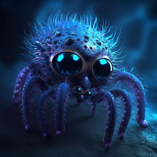 Very cute surreal little tarantula monster with his very gentle and protective mother, beautiful detailed eyes, huge eyes, Ghostpunk, intricate details, sharp details, hyper-detailed, mystical lighting, magical lighting, studio ghibli, trending on art station, hyper-realistic octane rendering rorianai style 8k s1000 testb v5.1