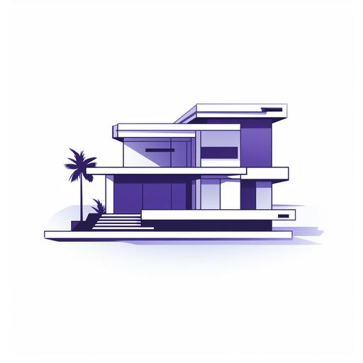 Very minimal, abstract logo of a modern 5 million dollar house, purple outlines, white background