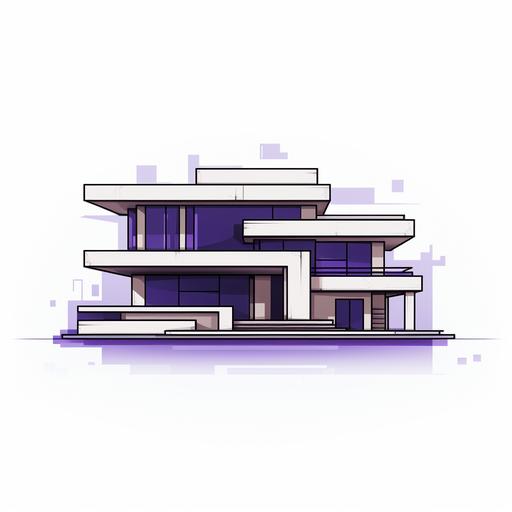 Very minimal, outline logo of a modern 5 million dollar house, purple outlines, white background, no shading, techincal drawing