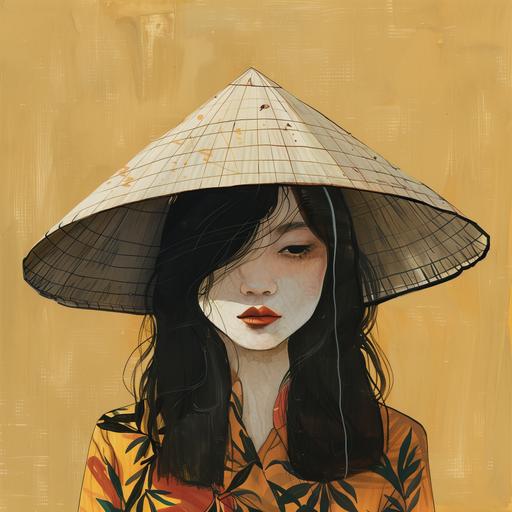 Vietnamese girl in a traditional Asian hat, Contemporary Art Illustrations --v 6.0
