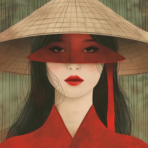 Vietnamese girl in a traditional Asian hat, Contemporary Art Illustrations --v 6.0
