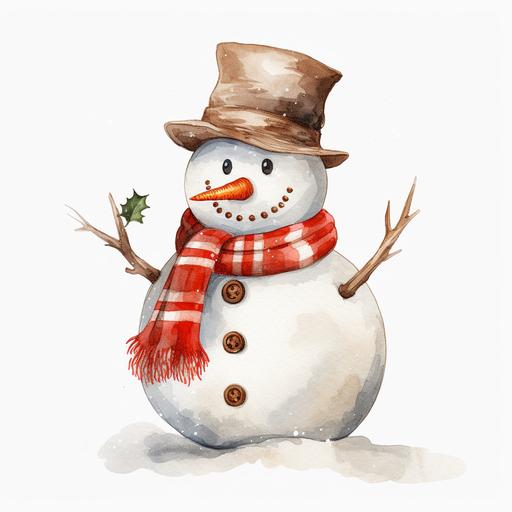 Vintage Cute Christmas Snowman white background high-resolution very clean