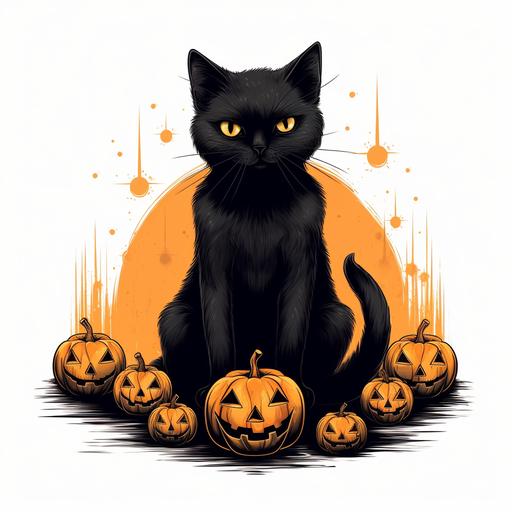 Vintage Halloween doodles, Halloween Cat , Cat Lover, Black Cat, Spooky Season transparent background minimal