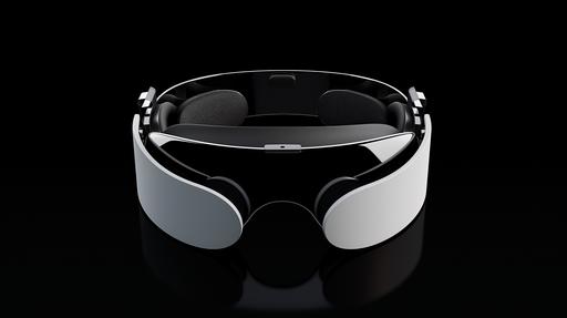 Visualize a VR headset, its silhouette sleek and contemporary, with a visor in polished black, encircled by a white frame accented with brushed metal. The headset features a constellation of 16 precision lenses, artfully embedded at the front, suggesting a gateway to unparalleled virtual interactions. Below, a flat, disc-shaped base echoes the headset's outline, crafted from a high-tech foam that molds to its shape, providing a secure yet almost invisible support. This base is the epitome of modern design: simple, effective, and unobtrusive, perfectly complementing the headset's low-profile elegance --ar 16:9 --s 50 --v 6.0