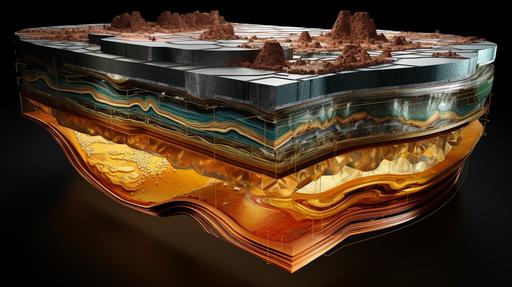 Visualize an advanced subterranean landscape, representing the concept of casing deformation as researched by Ali Daneshy. Imagine a deep underground environment, where the earth's layers are visible in cross-section. Amidst these layers, feature a metallic, serpentine casing twisting and bending under extreme geological pressures. The casing, detailed with intricate engineering patterns, glows with an eerie, vibrant blue neon light, highlighting the stresses and deformations. The surrounding geological strata are rendered in darker hues, contrasted sharply against the neon blue, emphasizing the complex interplay of natural forces and engineered structures. The scene is illuminated sparsely, focusing on the interplay of shadows and the blue neon glow, creating a sense of depth and drama --v 5.2 --ar 16:9