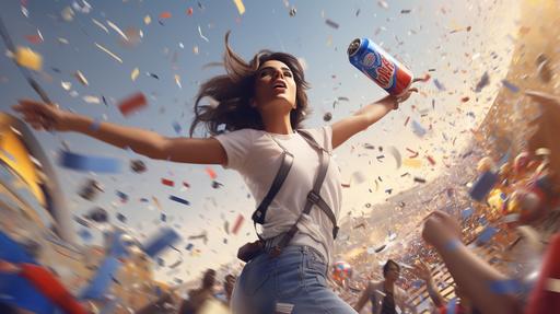 Visualize iconic moments in Pepsi's advertising history, such as collaborations with global music icons like Michael Jackson and Britney Spears,8k, hyper realistic --ar 16:9